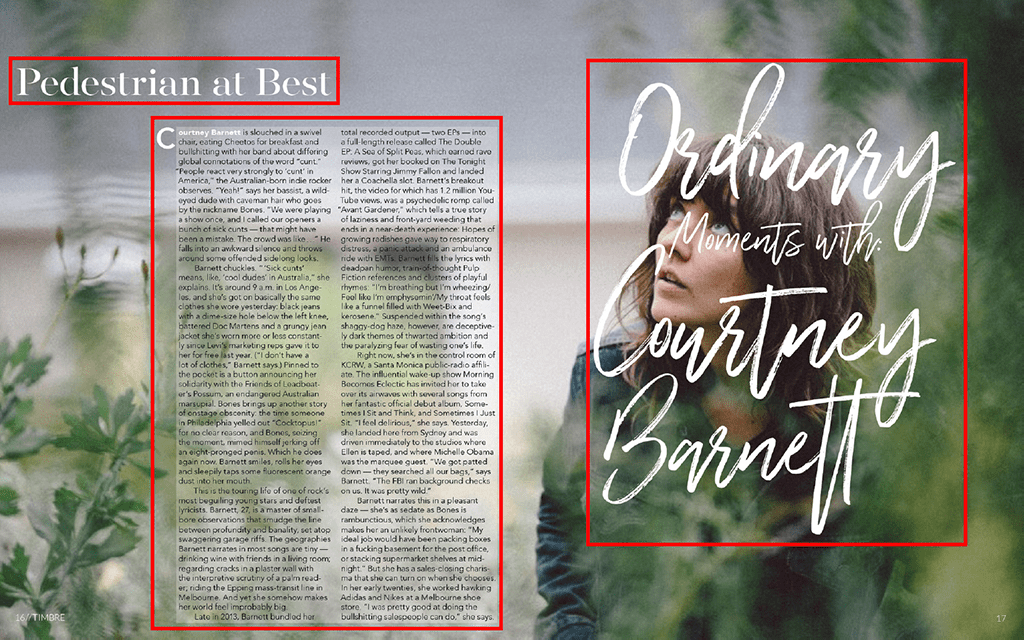 Magazine spread with typography marked