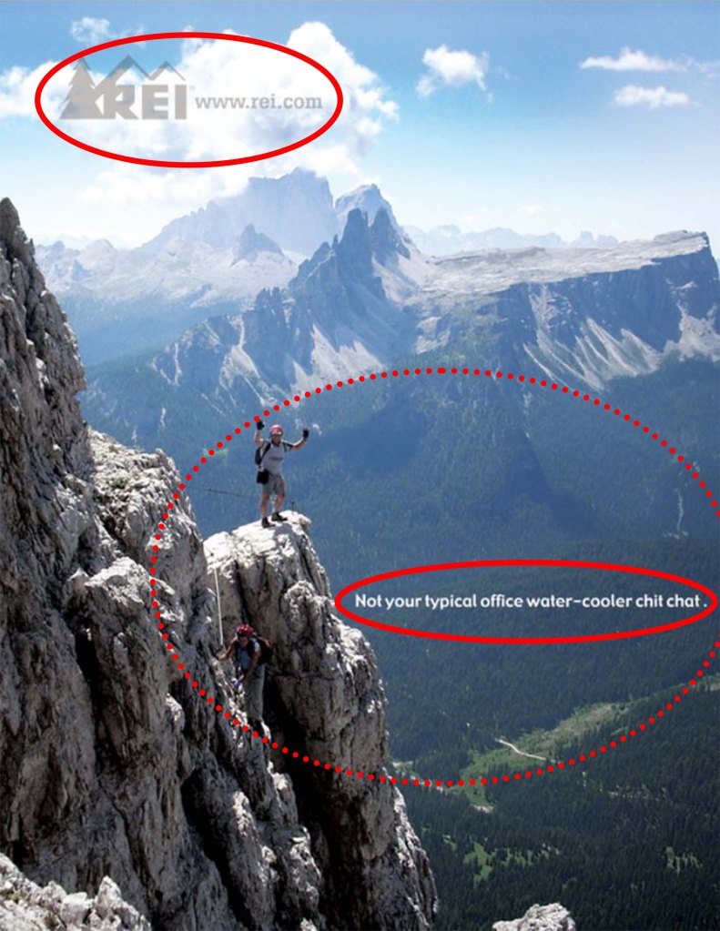 REI ad with design principles pointed out.